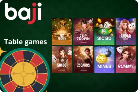 Baji table games selection